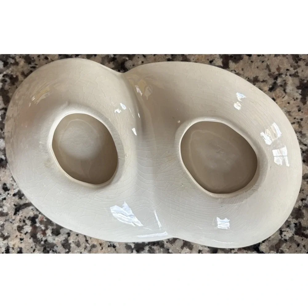 Vtg Yin Yang Amoeba Ashtray w Lidded Cigarette Match Holder White MCM Ceramic